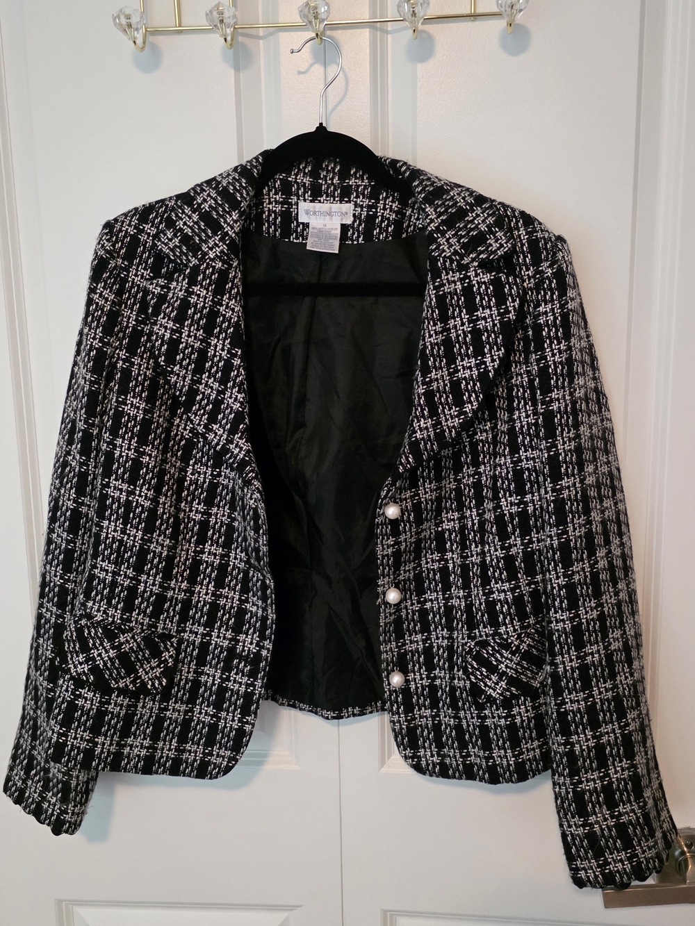 Worthington Black and White Tweed Pearl-Button Blazer